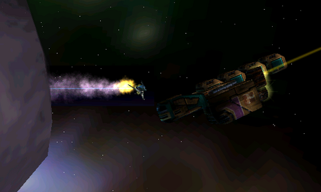 A Bios fighter desperately tries to ram a Belter constructor off course before it can build